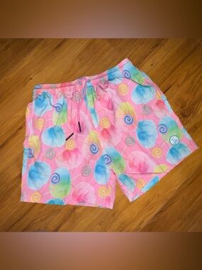 Colorful Swirl Print Drawstring Shorts - Pink Blue Green